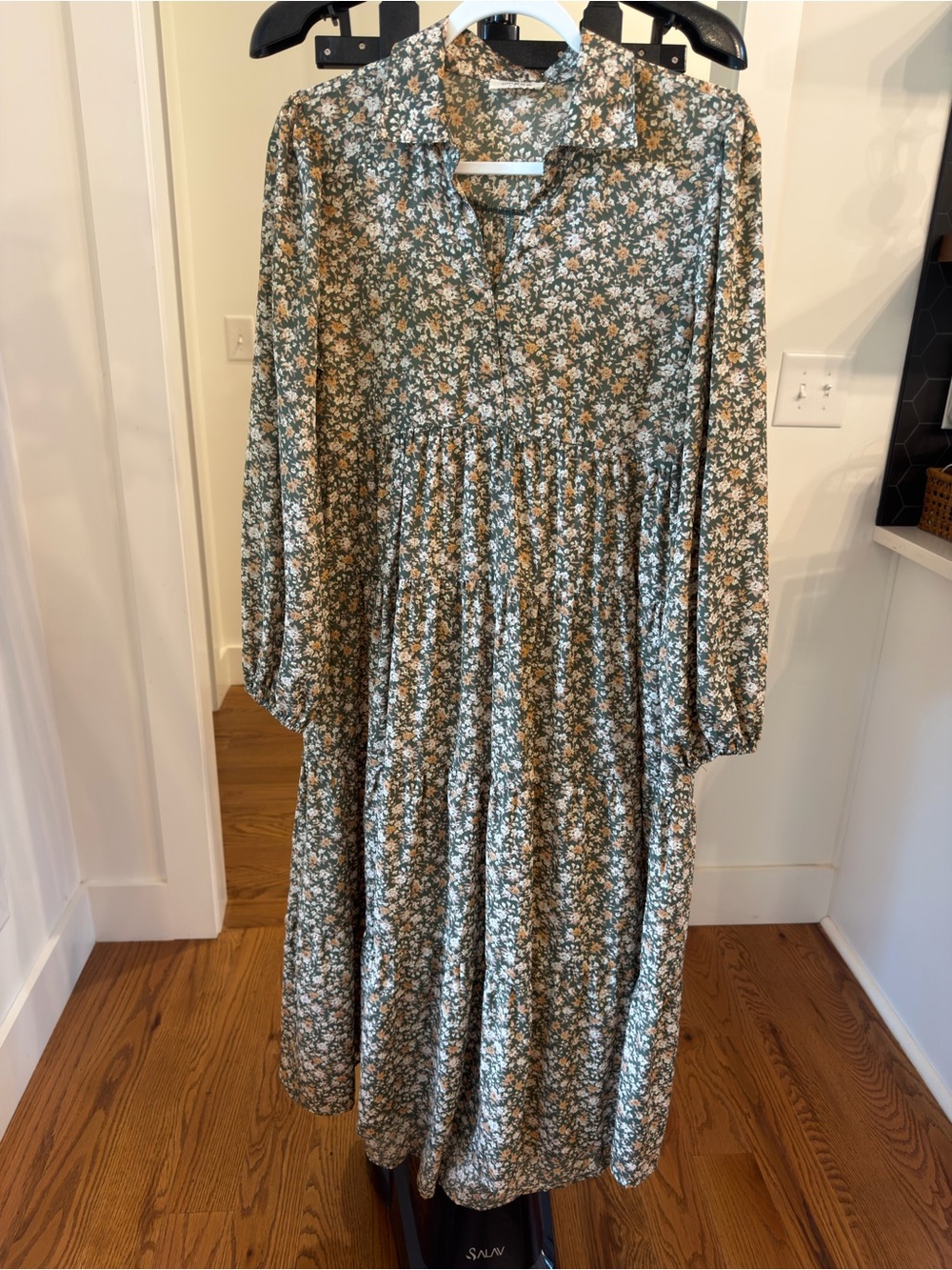 Umgee Green Floral Maxi Dress with Long Sleeves